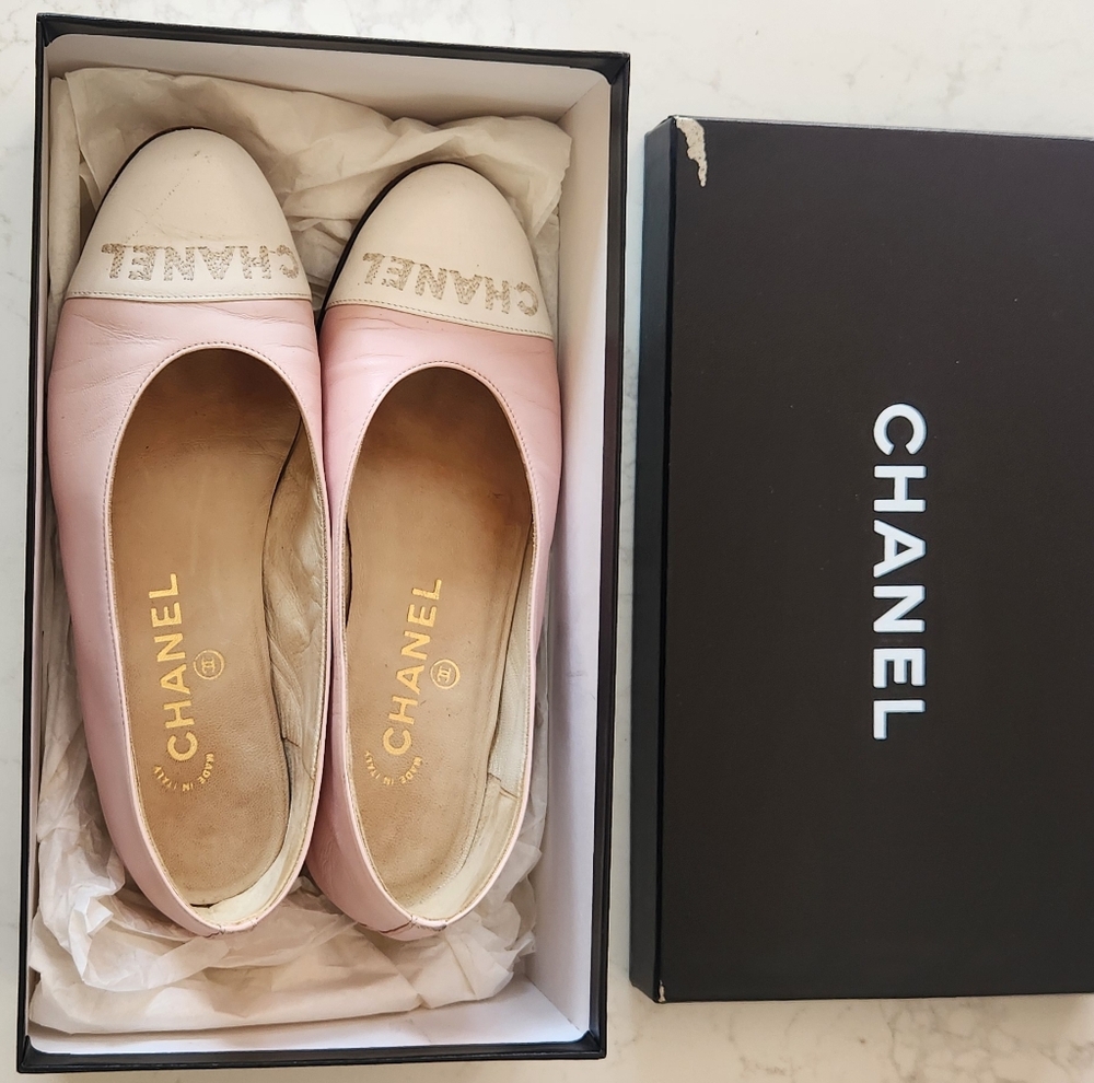 Vintage Chanel Pink and White Women's Flats